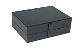 Rapport C428 Black leather watch collector box with red interior. Holds eight watches and has two removable trays for pens and cufflinks.