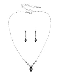 Jewelry: Venus Jewelry Simple Elegant Bridal Wedding Bridesmaid Prom Rhinestone Crystal Necklace Earrings Set - Silver Plated Black Crystals N323 - Venus Jewelry