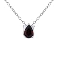 Rhodium Plated Sterling Silver Genuine Garnet Teardrop Pendant Necklace, 18"