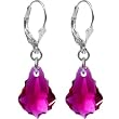 Sterling Silver Austrian Crystal Ruby (July) Baroque Dangle Earrings