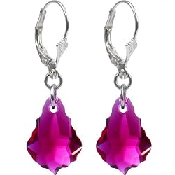 Sterling Silver Austrian Crystal Ruby (July) Baroque Dangle Earrings