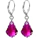 Sterling Silver Austrian Crystal Ruby (July) Baroque Dangle Earrings