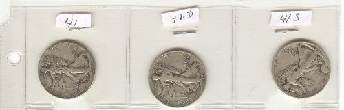 1941 P-D-S WALKING LIBERTY HALF DOLLARS, SET OF 3
