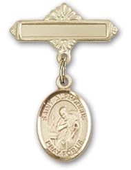 Gold Filled Baby Badge with St. Alphonsus Charm and Polished Badge Pin