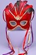 Venetian Red Velvet 1/2 Mask with Feathers & Ribbons