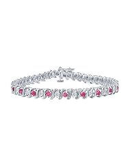 Pink Sapphire and Diamond S Tennis Bracelet Platinum 4.00 CT TGW