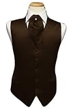 Cheap  mens tux vests-Tuxedo Vest - Solid Satin with Matching Pin Ascot, Chocolate (34-38 = small)