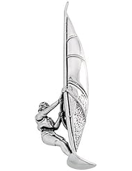 Sterling Silver Wind Surfer Brooch Pin, 1 13/16" (47mm) tall