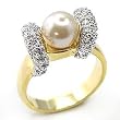 Two-Tone Brass Ring With Pearl- Size: 5-10