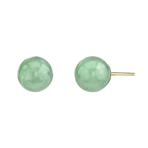 8mm Round Green Jade Stud Earrings in 14K Yellow Gold