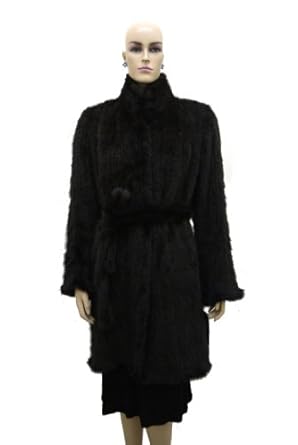 Women's Mink Knit Mahogany Full Coat With Belt - XL
