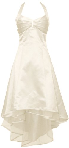 Satin Halter Dress Tulle Mini Train Prom Bridesmaid Holiday Formal Gown Junior Plus Size, 2X, Ivory