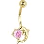 Solid 14kt Yellow Gold Dolphin Pink Cubic Zirconia Belly Ring