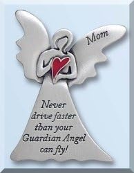 Mother - Auto VISOR Clip - For MOM - GUARDIAN ANGEL with Red HEART "NEVER Drive Faster Than Your Guardian Angel Can FLY" CAR AUTOMOBILE/Sentiment/GIFT PARENTS/New DRIVERS