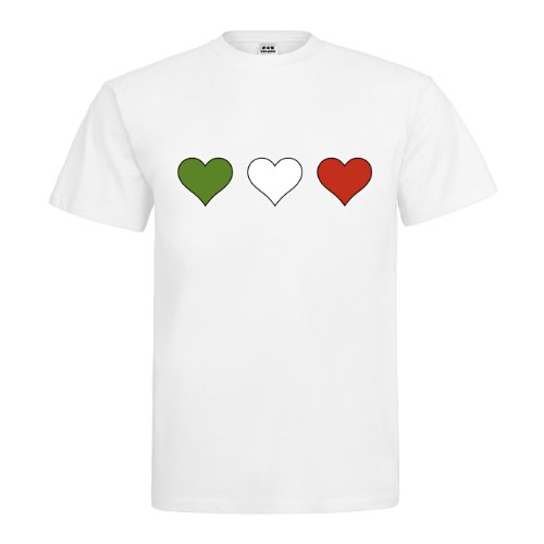 dress-puntos T-Shirt Italien drei Herzen in Grün-Weiß-Rot groß drpt-t00623-3 Textil white / Motiv farbig Gr. L