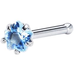 18 Gauge L. Blue Star Cubic Zirconia Nose Bone