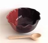 Fluted Pottery Salsa Bowl with Spoon in Sandia