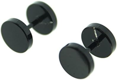 8mm Stainless Steel Black Barbell Stud Earrings- Mens Jewellery by Opouriao