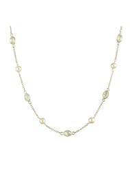 Sterling Silver with 10 Freshwater Pearls and 7 Moonstone Oval Cabochon Necklace, 18"