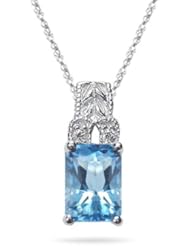 0.04 Cts Diamond & 1.21 Cts Swiss Blue Topaz Pendant in 14K White Gold