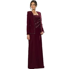 Formal Evening Dress with Short Jacket - Mother of Bride & Groom, Wedding, Party, MOB Gown by Sean Collection (7257) Burgandy
