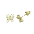14K Gold Stud Earring CZ Small Butterfly Yellow Gold Earring With Screw Back For Kids & Teens