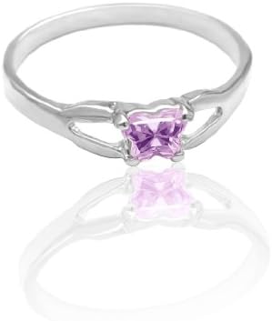 Lavender Petite Butterfly Ring for Little Girls in Sterling Silver with June Synthetic Birthstone Size 4