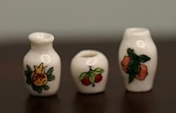 Set of 3 Vases with Fruit Design - Dollhouse Miniature