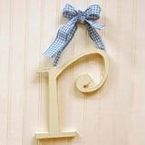 Wooden Hanging r: Blue Polka Dot Ribbon