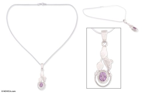 Amethyst necklace, 'Jungle Orchid' 15.8 L