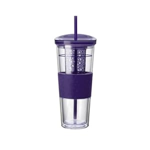 Design For Living Double Wall Infuser Ice Beverage Cup with Sleeve, 24-Ounce, Purple