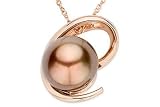 8-9mm Chocolate Cultured Tahitian Pearl 14K Pink Gold Pendant w/Chain
