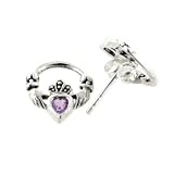 Genuine Amethyst Celtic Claddagh Sterling Silver Post Stud Earrings