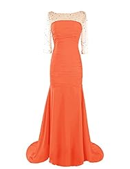 Beaded Open-Back Sequined Chiffon Mermaid Evening Dress/Prom Dress/Wedding Dress 