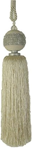 CREAM CURTAIN DRAPE TASSELED LARGE BEADED DIAMANTE HOLDBACK TIEBACK 32" - 82CM