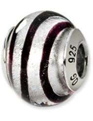 Silver and Black Striped, Murano Glass Charm for 3mm Bracelets