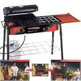 Camp Chef SPG-60B Big Gas 2 Sports Grill, Deluxe 2 Burner Grill with detachable legs and Removeable Barbeque Grill Box.2x30,000 BTU, Black/Red