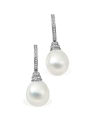 18K Palladium White Gold Paspaley South Sea Cultured Fine Drop Pearl and Diamond Earrings -- LIFETIME WARRANTY