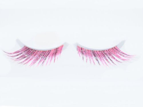 Reusable Long Pink Glitter Feather False Eyelashes Sexy Eyes Costume Adhesive Sizes: One Size
