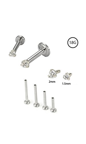 14KT White Gold 316L Surgical Steel Labret Monroe Nose Stud Choose Your Size Screw Post 18G