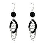 Dangle Earrings Sterling 925 Silver Open Oval Onyx Circle Rings CZ Diamond w/ Post Ear Wire - Incl. ClassicDiamondHouse Free Gift Box & Cleaning Cloth
