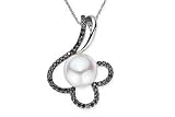 1/4 Carat Black Diamond and 9-10mm Cultured Freshwater Button Pearl 14K White Gold Pendant w/Chain