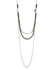 Mima "Tribu" Silver and Smokey Quartz Leather Necklace
