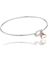 Bronze and 18k Rose Gold Plated Two-Tone Heart Charm Bangle Bracelet, 7.25"