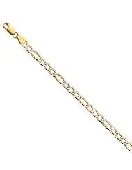 24" 5.0mm (1/5") Yellow Gold Plated Diamond Cut Pave Two Tone 925 Sterling Silver Figaro Chain w/ Lobster Clasp