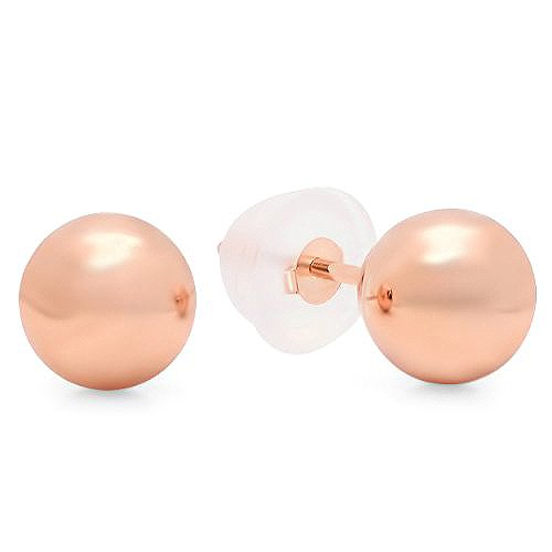 14k Rose Gold Ball 5mm Stud Earrings with Silicone covered Gold Pushbacks