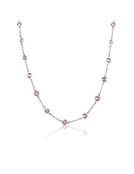 Pink Coin Round 6mm CZ on Sterling Silver Cable Chain CZ-By-The-Yard Necklace