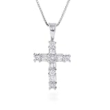 14K White Gold Diamond Cross Pendant & 18 Box Chain