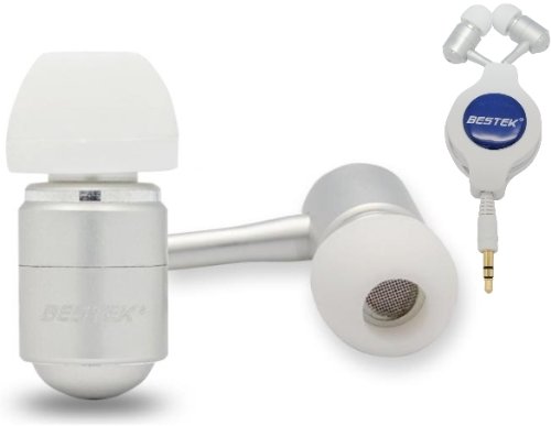 Retractable 3.5mm Aux Earbud Headphone Earphone For iPod, Mp3 Players, Cell Phones, PDA's or any Device W/ 3.5 mm Headphone Jack [Silver]