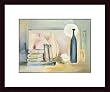 Art Poster Wood Framed Print - Still Life, Books & Bottles - Artist: Heinz Voss- Poster Size: 11 X 15